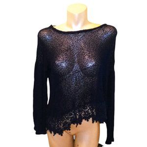 BOBEAU BLUE TIE  SWEATER LARGE